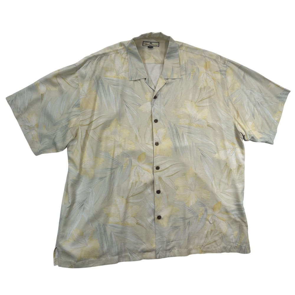 Tommy Bahama Silk Camp Shirt Mens XXL Yellow‎ Floral Jacquard SS Button